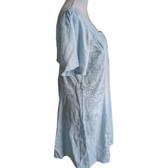 Madewell Square Neck Cutout Mini Dress 100% Linen Light Blue Size 10 NWT - Picture 9 of 13